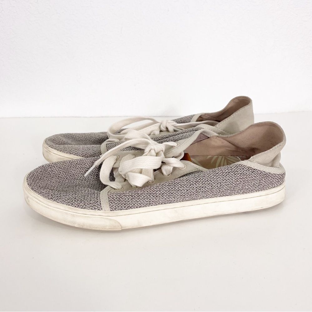 Olukai Grey Knit Lace Up Pehuea Li Sneaker Shoes Size 9.5